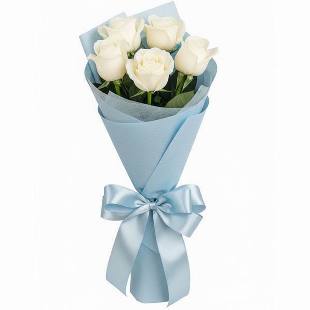 Букет 5 Белых роз Проуд в Ольгинской