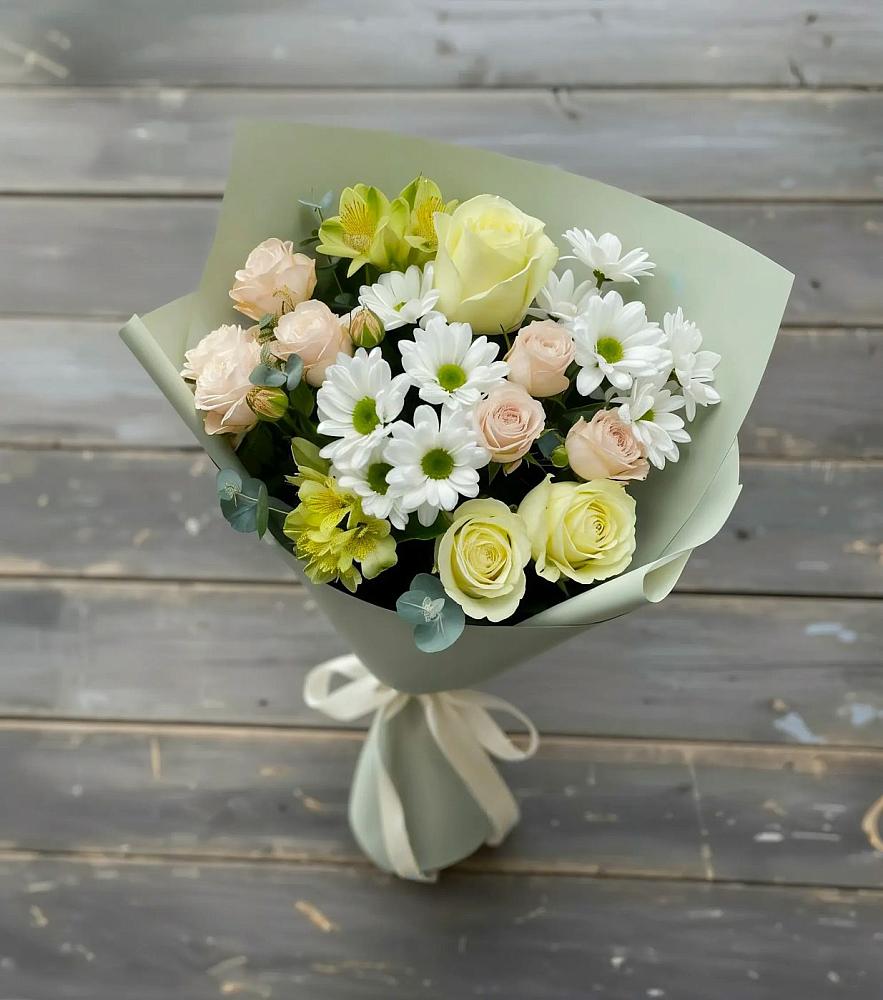 Букет цветов из: Альстромерии, Розы и Хризантемы в Ольгинской