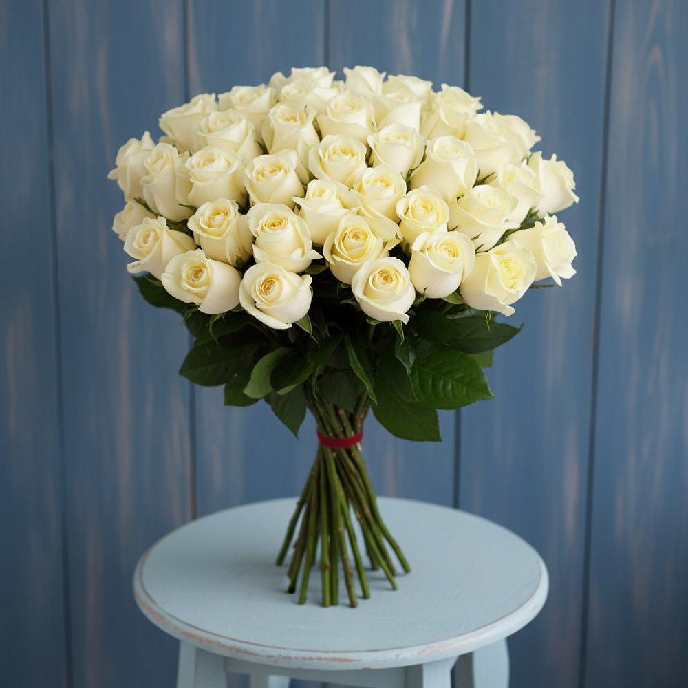 Букет 51 Белая роза Эдлесс Лав в Ольгинской