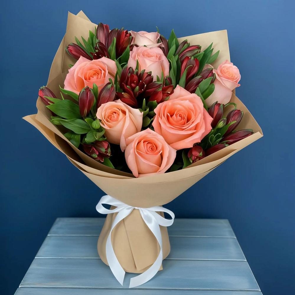 Букет цветов из: Розы и Альстромерии в Ольгинской