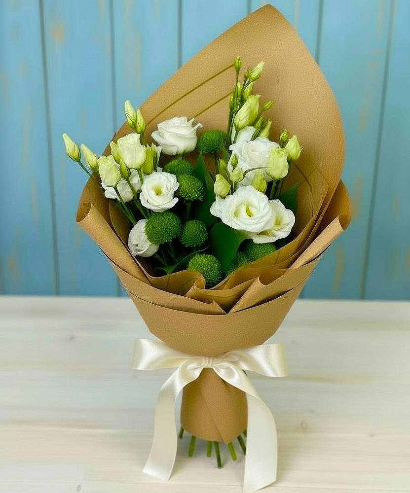 Букет цветов из: Хризантемы и Лизиантусы в Ольгинской