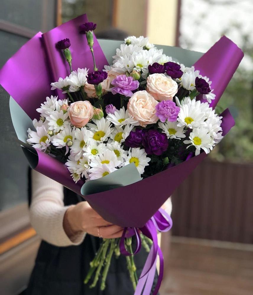 Букет цветов из: Хризантемы, Гвоздики и Розы в Ольгинской