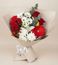 Букет цветов из:  Розы, Хризантемы, Герберы и Лилии в Ольгинской