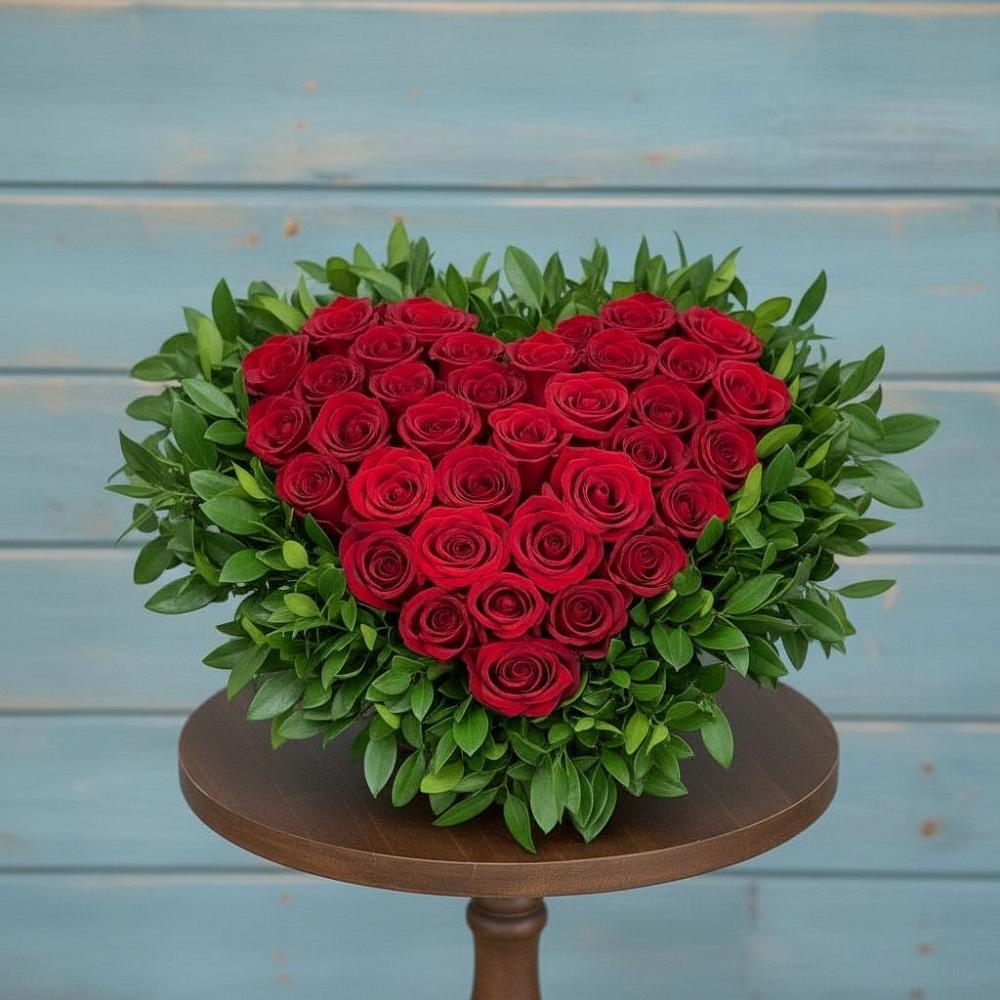 Цветочная композиция из Розы в виде сердца в Ольгинской