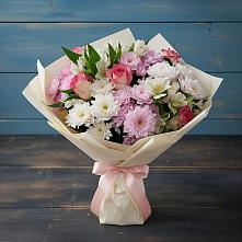 Букет цветов из:  Хризантемы, Альстромерии и Розы #REPLACE_PRED# Ольгинской