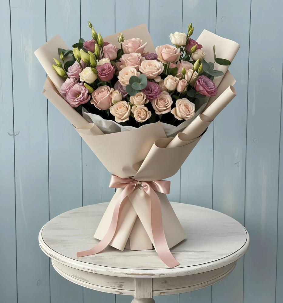 Букет цветов из: Розы и Лизиантусы в Ольгинской