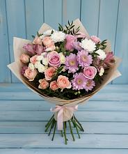Букет цветов из:  Хризантемы, Розы и Альстромерии в Ольгинской