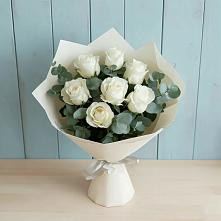 Букет Белые розы в Эвкалипте в Ольгинской