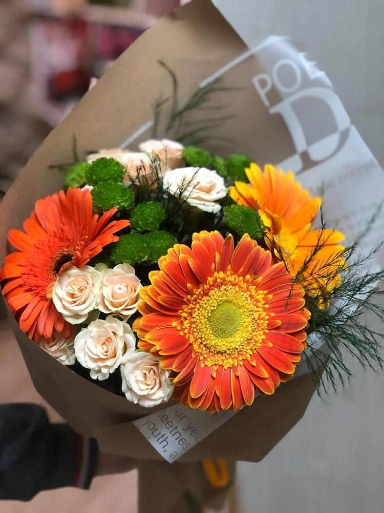 Букет цветов из: Герберы, Хризантемы и Розы в Ольгинской